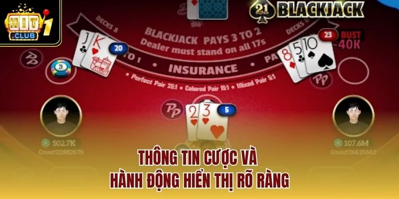 Thông tin cược và hành động hiển thị rõ ràng